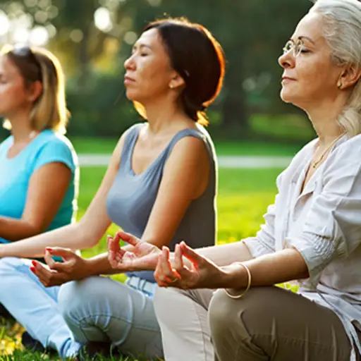 Women doing yoga in the park.