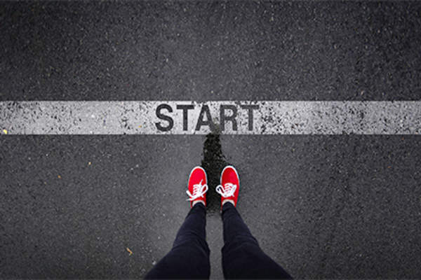 At the starting line.