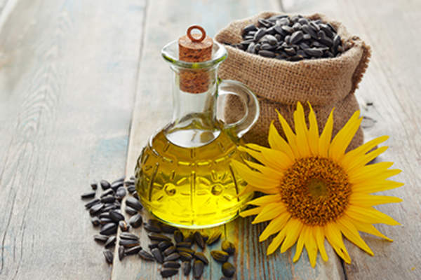 Sunflower oil in a bottle.