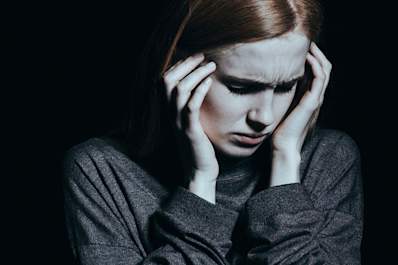 Young woman with posttraumatic stress disorder, PTSD.