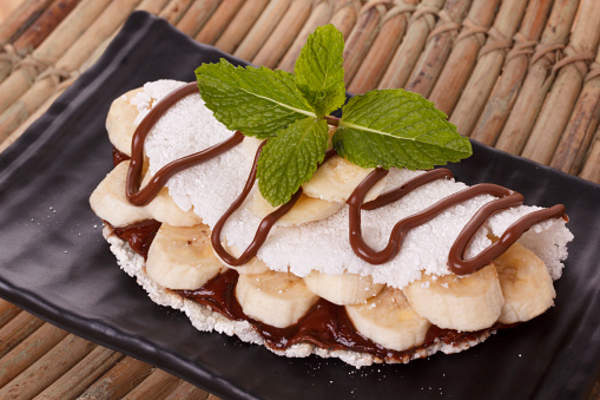 Tapioca crepe with chocolate and bananas.