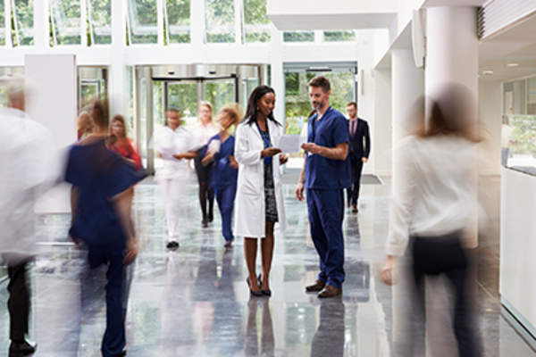 Busy hospital lobby.