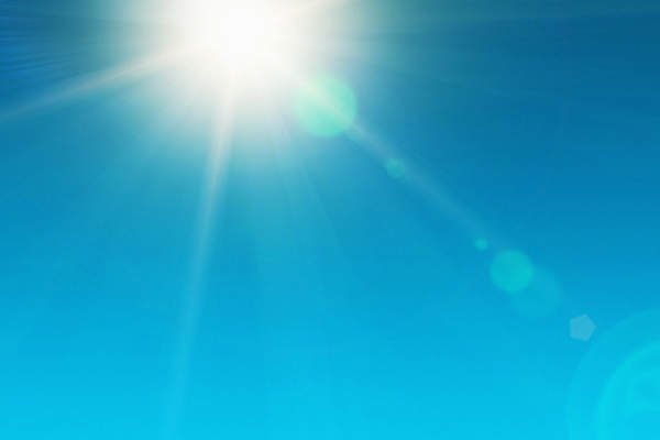 Sun shining in the clear sky.