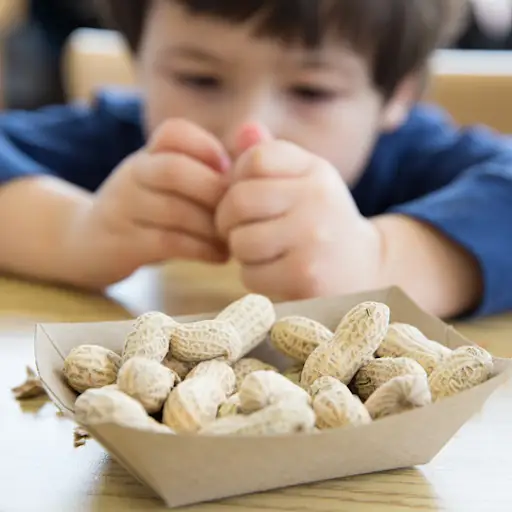 Little boy eating peanuts
