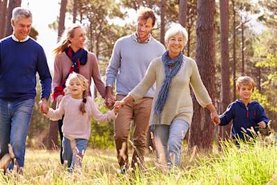 Family walking outdoors.