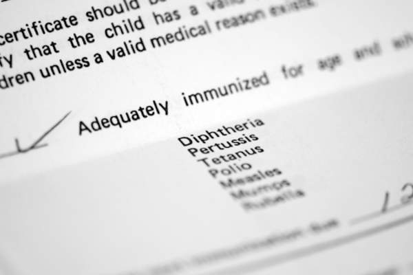 Immunization record for school.
