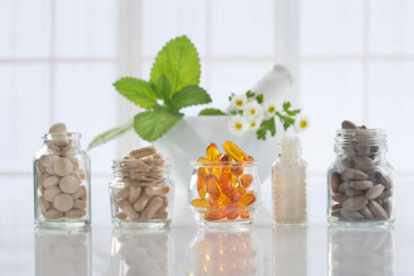 Supplements in glass jars