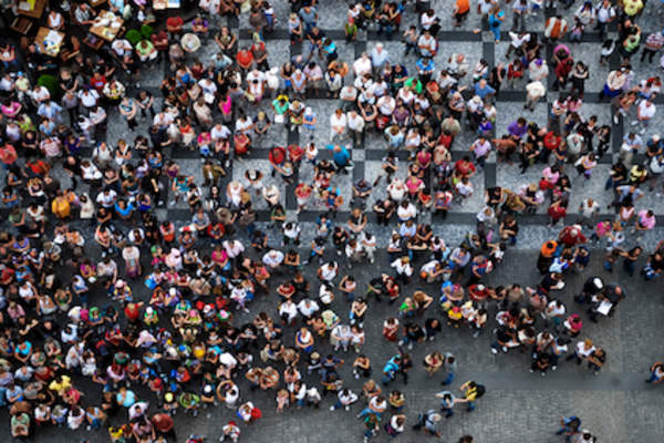 Slice of population, people gathered in square