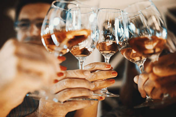 Friends toasting with wine.
