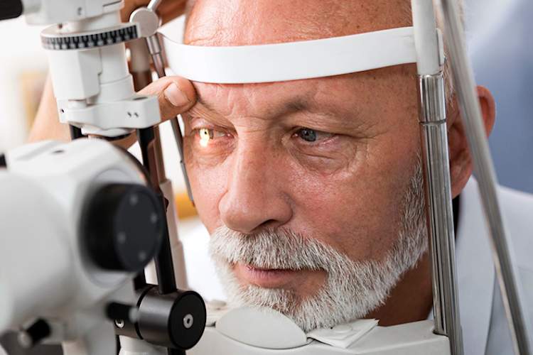 Man undergoing eye exam for glaucoma.