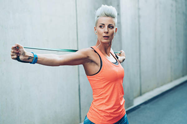 Exercising with resistance bands.