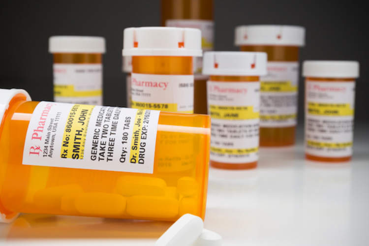 Bottles of opioid pain medications.