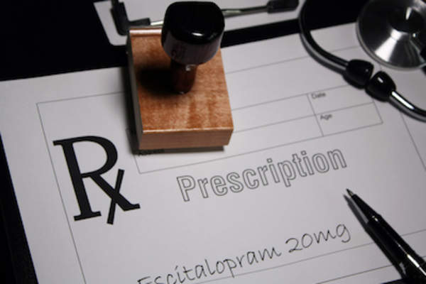Prescription sheet for escitalopram 20mg.