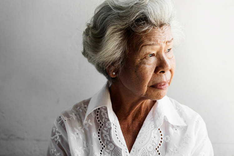 Senior woman looking anxious.