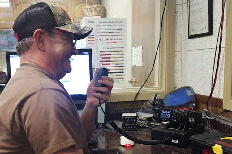 Michael Bentley using a radio microphone.