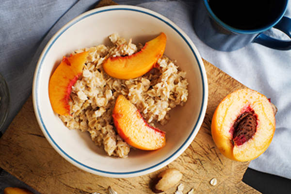 Peaches in oatmeal.