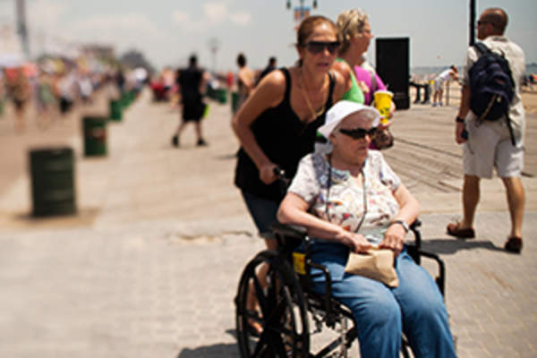 Wheelchair on the boardwalk.