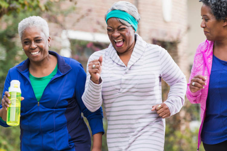 Women exercise together to control diabetes.