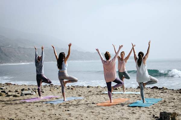 yoga class on beach