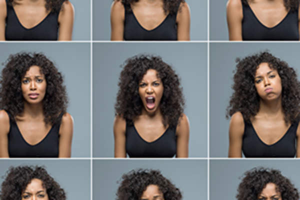 Woman making different facial expressions image.