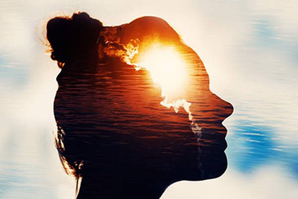 Spiritual experience concept in woman's mind.