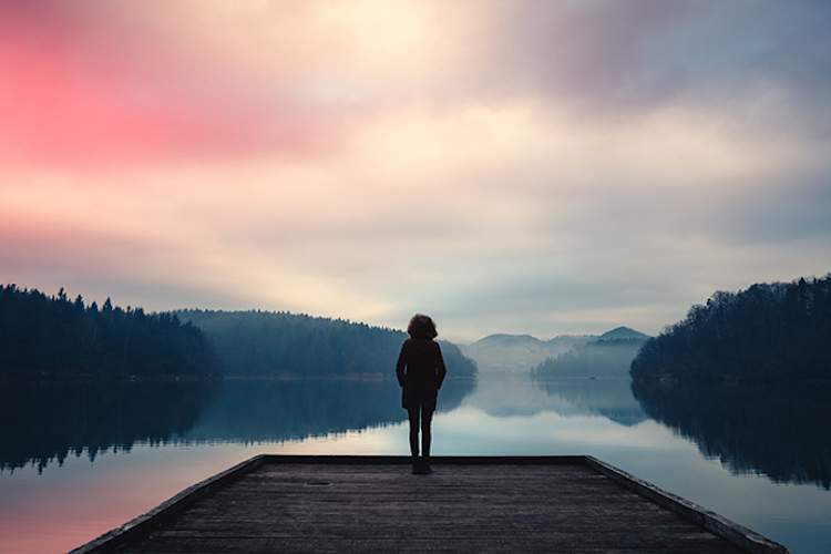 Sunrise over a lake.