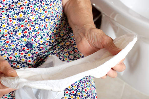 Older woman with incontinence liner