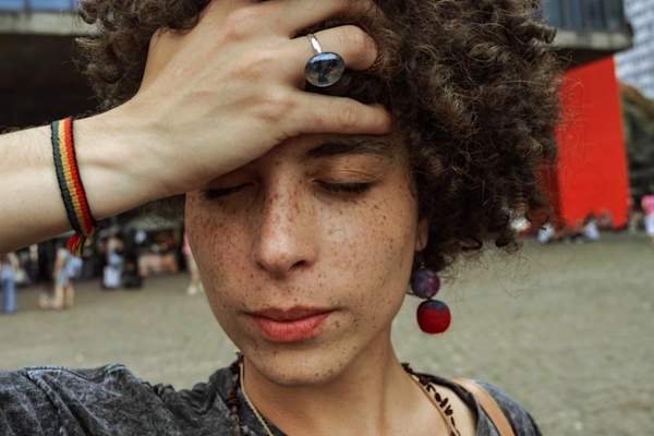 close up of stressed woman's face