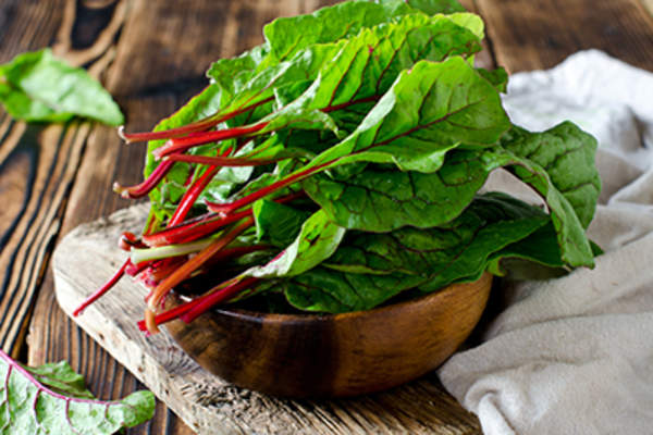 Chard leaves in a bowl.