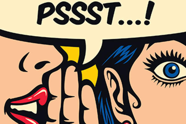 Pop art of woman whispering in her friend's ear.