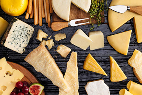 Selection of various cheeses.