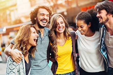 Group of friends laughing together