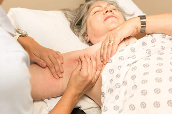 Older woman with lymphedema image.