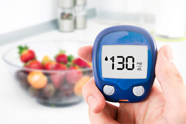 Blood sugar meter reading of 130.