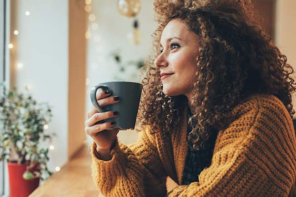 Woman drinking tea.