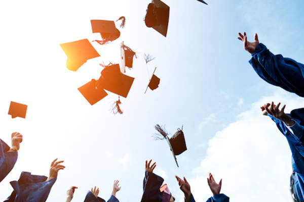 Graduation hat toss.