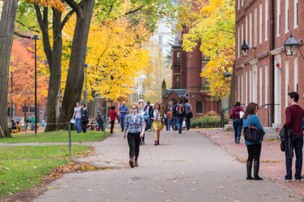 Active university campus in fall.