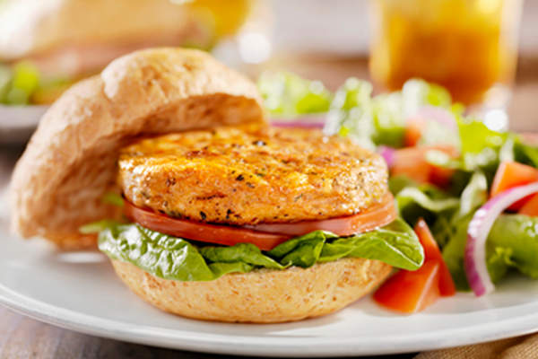 Veggie burger and salad.