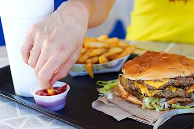 Tray with fast food.