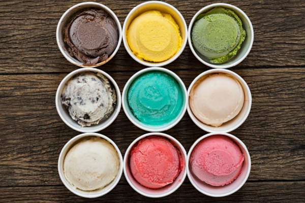 Top view Ice cream flavors in cup