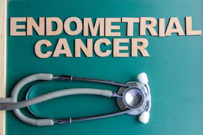 Endometrial cancer retro styled wood letters on green chalkboard.