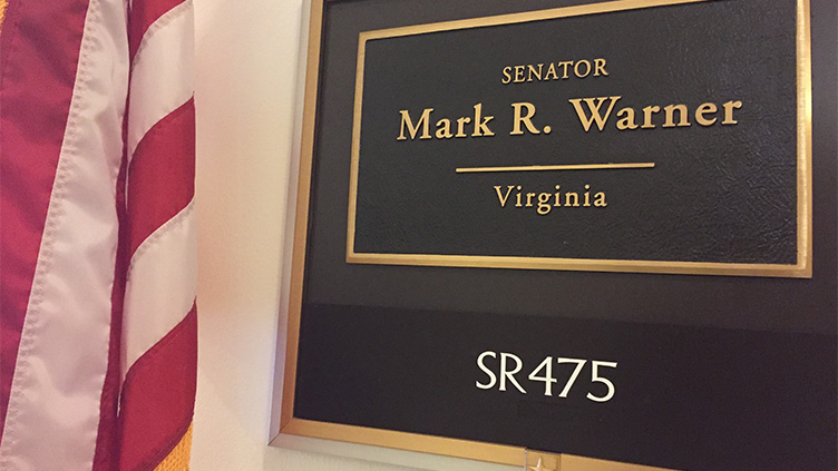 Sign for Mark. R. Warner office, Virginia Senator.