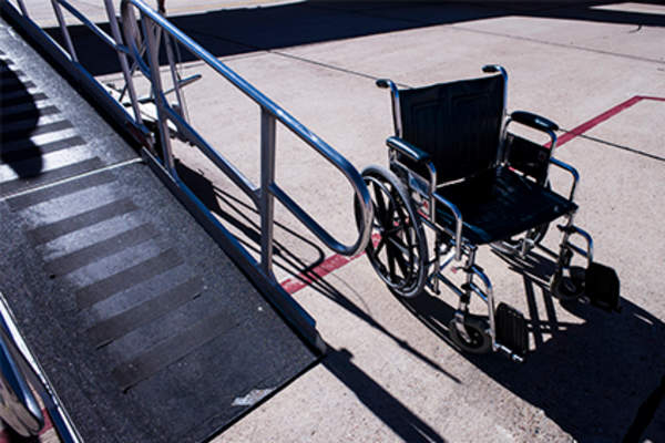 Wheelchair and ramp.