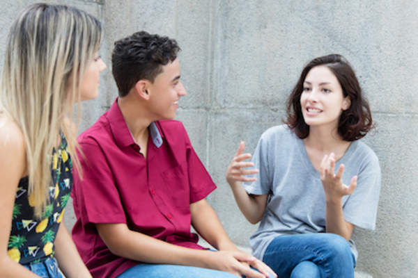 Talking with friends.