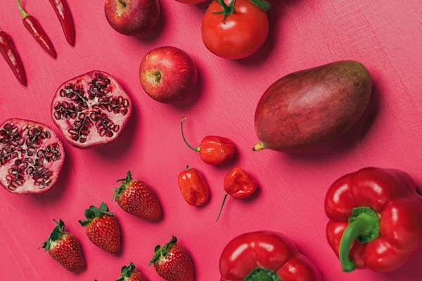 Tomatoes and red fruits and veggies