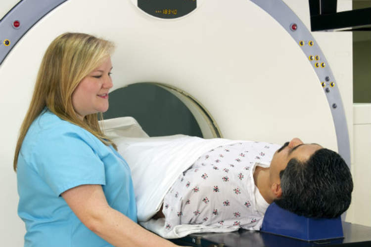 Man Recieving CAT Scan for Radiation Therapy Treatment