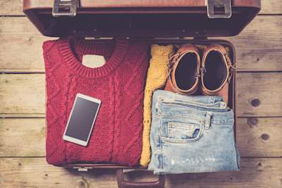 Packed suitcase.