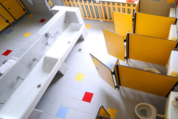 Well maintained kindergarten bathroom.