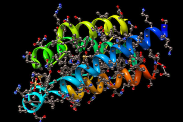 Graphic model of interleukin cells on black background