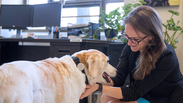 Maggie O'Haire and service dog.